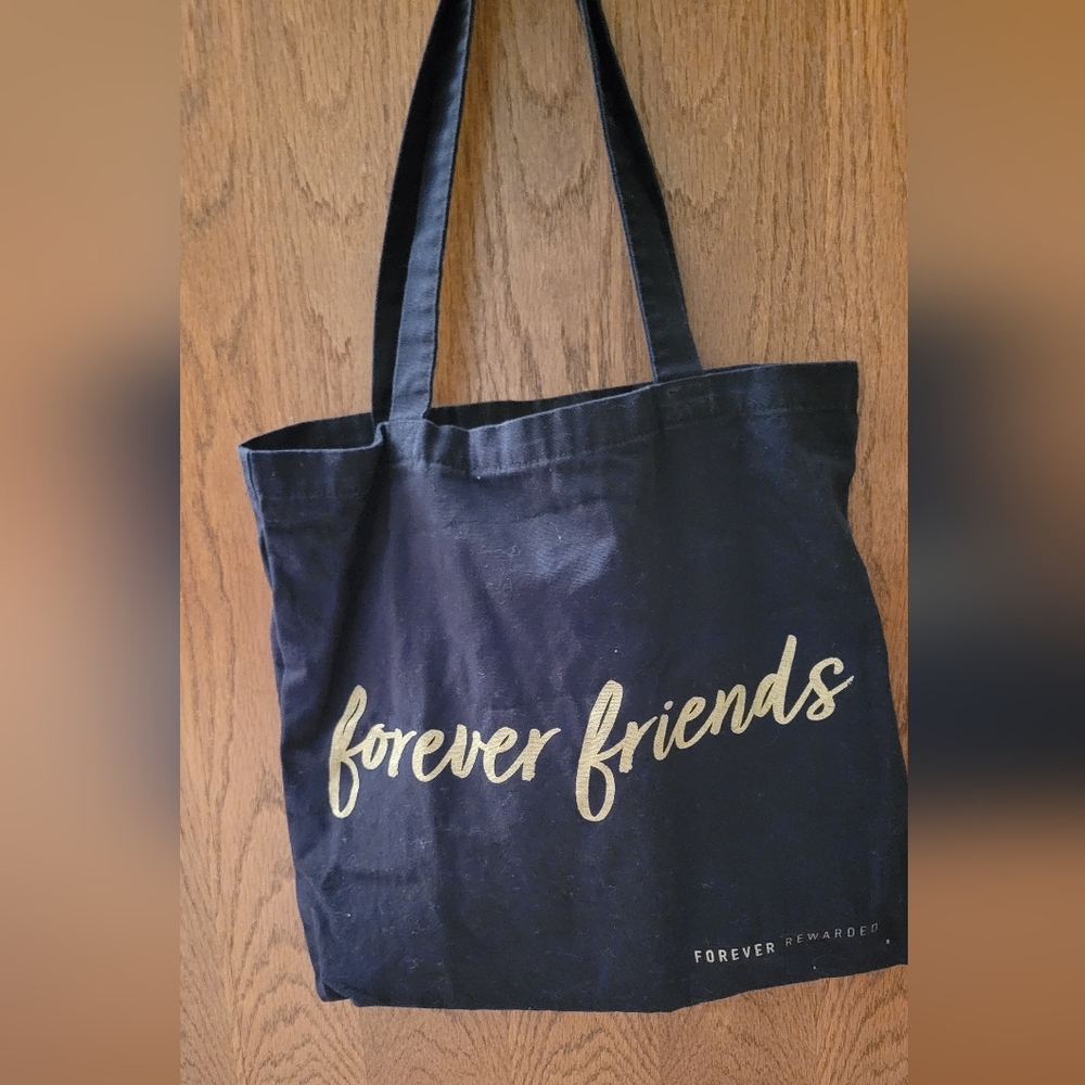 Forever 21 Black Tote with Gold "Forever Friends" Script
